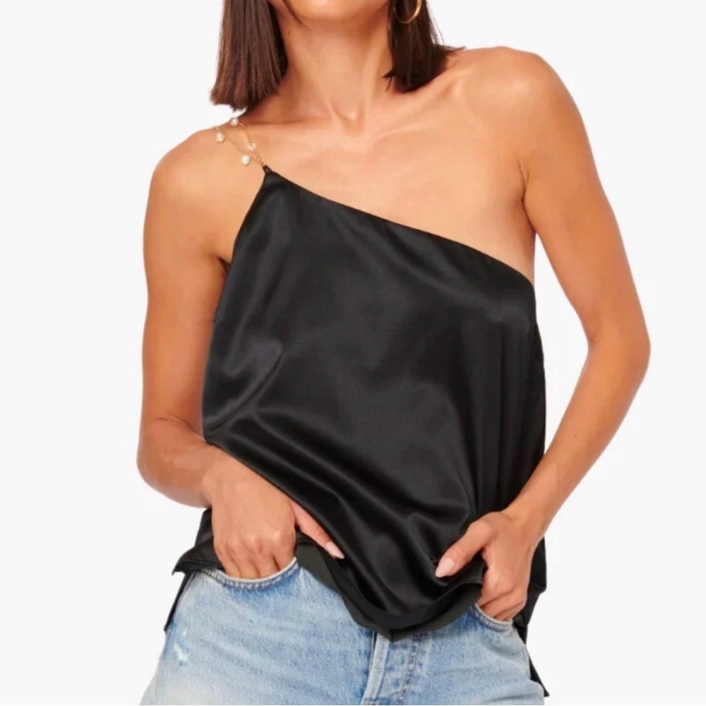 Cami NYC Tilda Silk Cami Top Black Pearl Strand Tank Shoulder